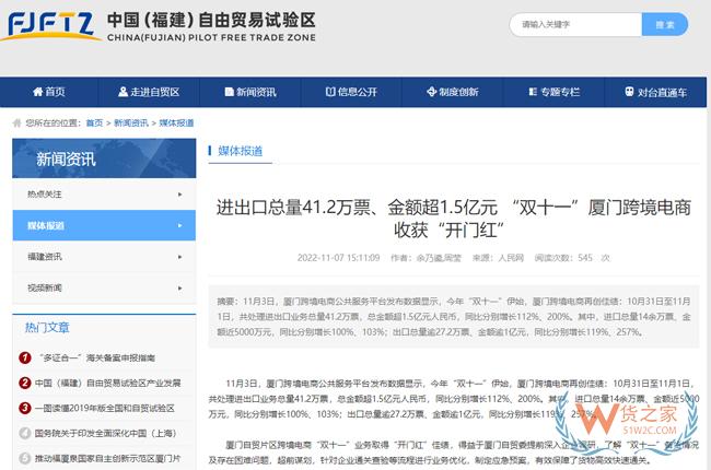 廈門自貿(mào)片區(qū)跨境電商雙11首日進出口業(yè)務量超40萬票-貨之家