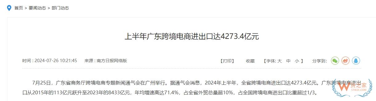 上半年廣東跨境電商進出口達4273.4億元，總量規(guī)模穩(wěn)居全國第一-貨之家