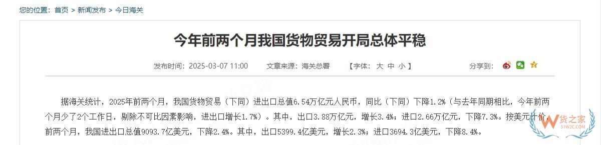 前2個月我國貨物貿(mào)易進出口總值6.54萬億元,以保稅物流方式進出口增長4%-貨之家